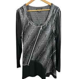 MICHAEL TYLER Women's Asymmetrical Zipper Long Sleeve Top Black/White Size XL